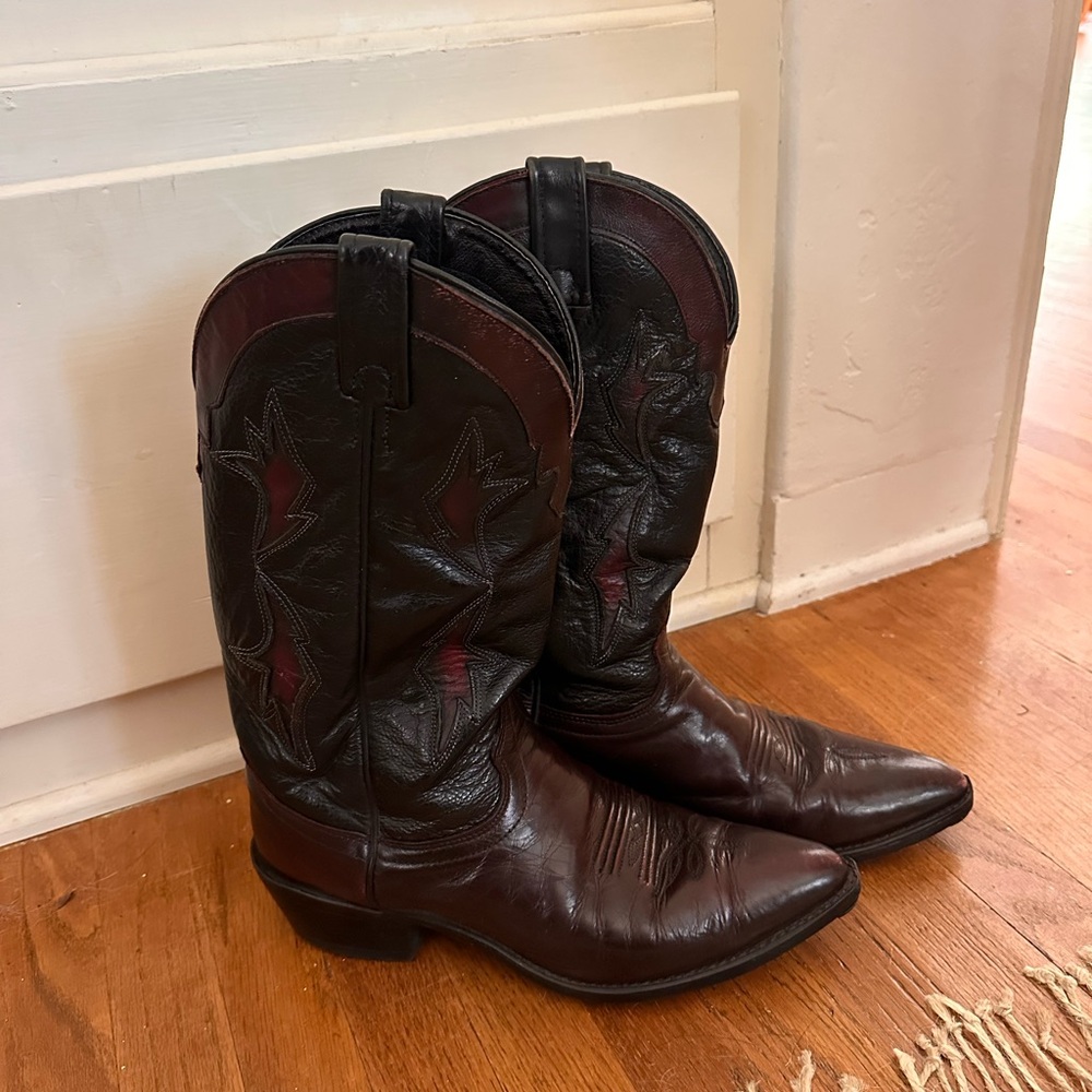 Vintage  Western Leather Boots - Brown/Burgundy